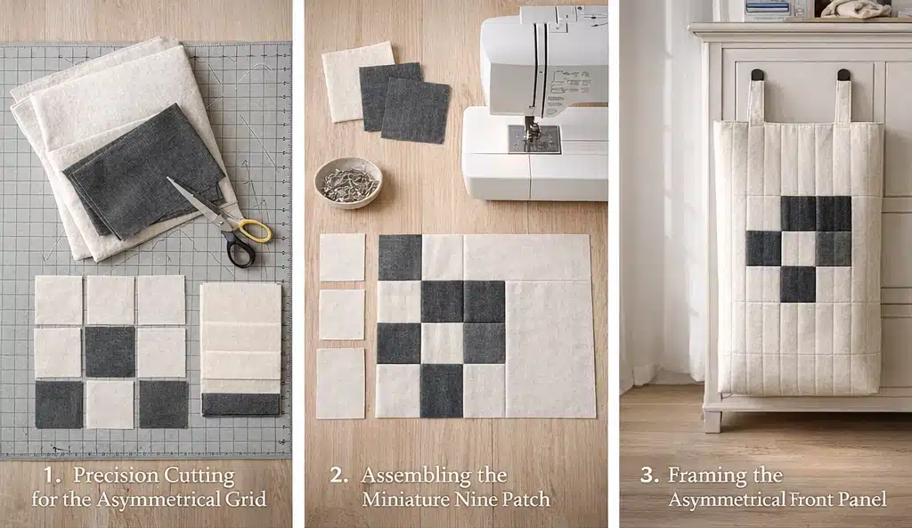 Hanging Minimalist Contemporary Quilt Laundry Hampers with Sleek Drawstrings