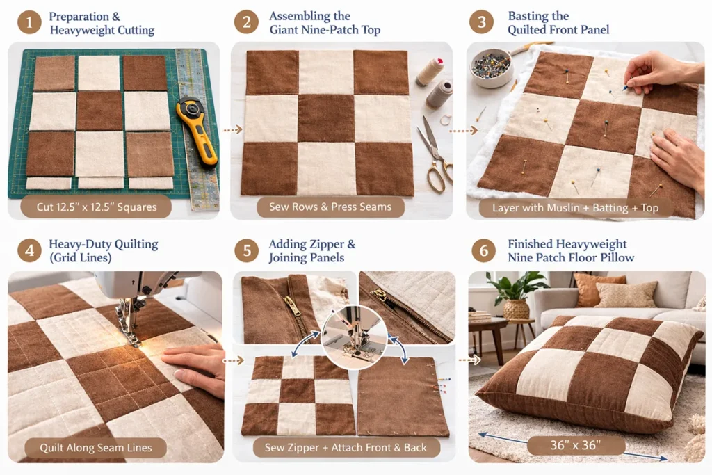 Heavyweight Nine Patch Floor Pillows for Casual Living Room Seating