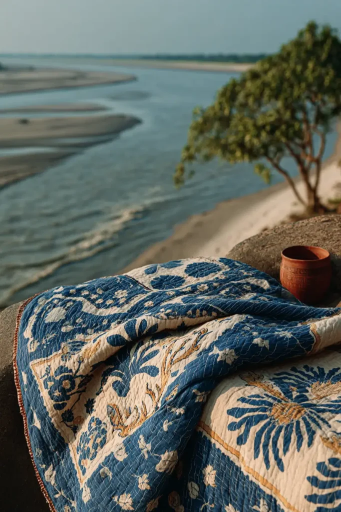 Heavyweight Sujni Kantha Quilts Featuring Bengal Forest and River Motifs