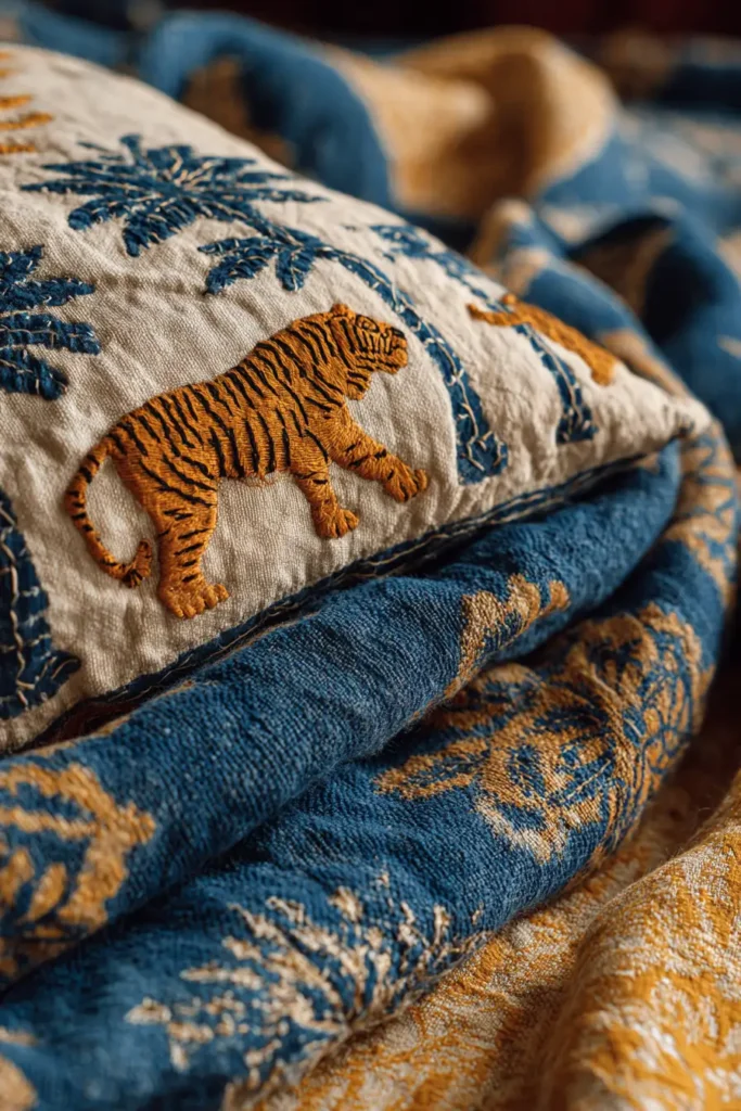 Heavyweight Sujni Kantha Quilts Featuring Bengal Forest and River Motifs