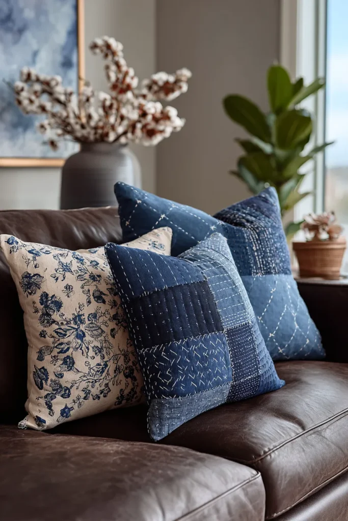 Japanese Sashiko Inspired Nine Patch Pillow Covers for a Zen Aesthetic