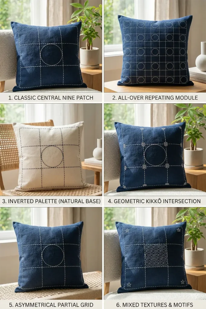Japanese Sashiko Inspired Nine Patch Pillow Covers for a Zen Aesthetic