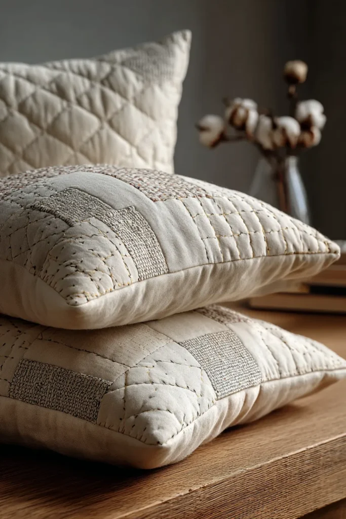 Japanese Sashiko Inspired Nine Patch Pillow Covers for a Zen Aesthetic