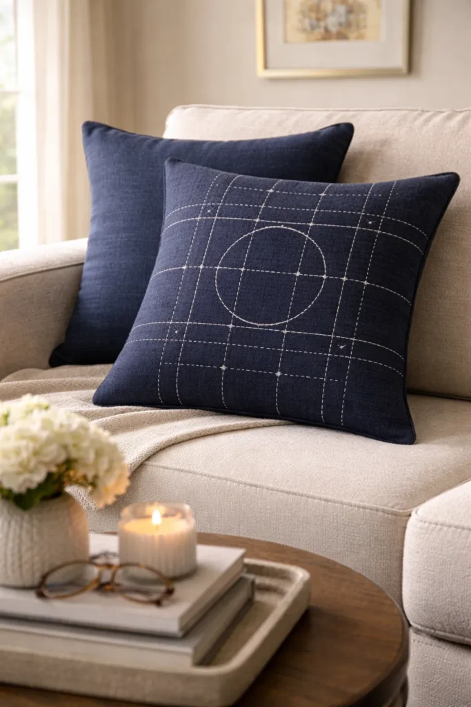 Japanese Sashiko Inspired Nine Patch Pillow Covers for a Zen Aesthetic
