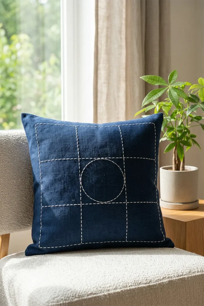 Japanese Sashiko Inspired Nine Patch Pillow Covers for a Zen Aesthetic