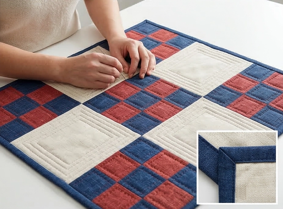 Layered Nine Patch Table Toppers Inspired by Indigenous Design Elements