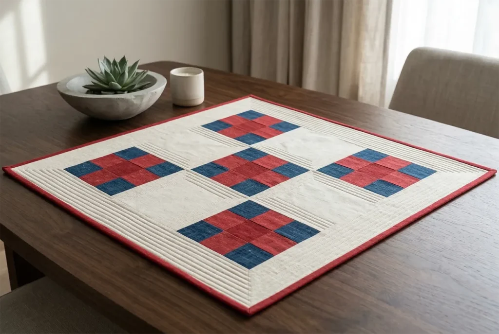 Layered Nine Patch Table Toppers Inspired by Indigenous Design Elements