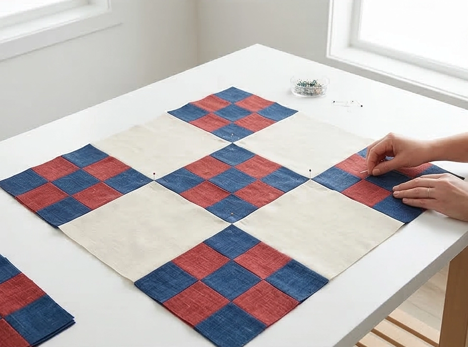 Layered Nine Patch Table Toppers Inspired by Indigenous Design Elements