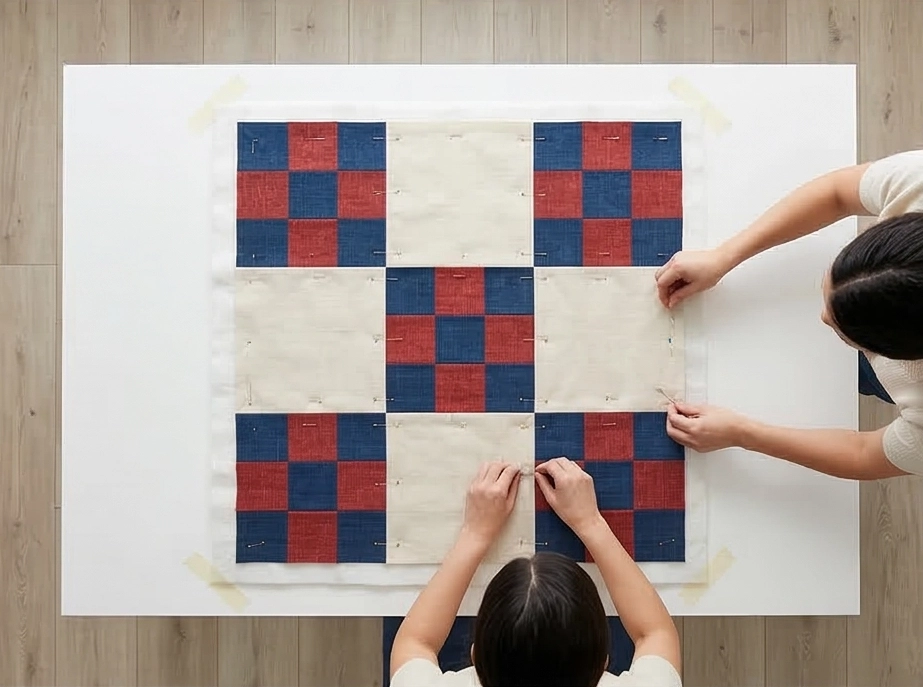 Layered Nine Patch Table Toppers Inspired by Indigenous Design Elements