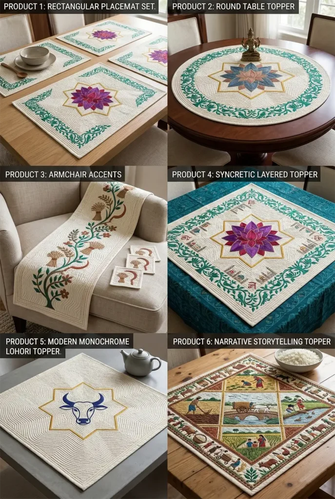 Layered Sujni Kantha Table Toppers Woven with Meaningful Religious Symbols