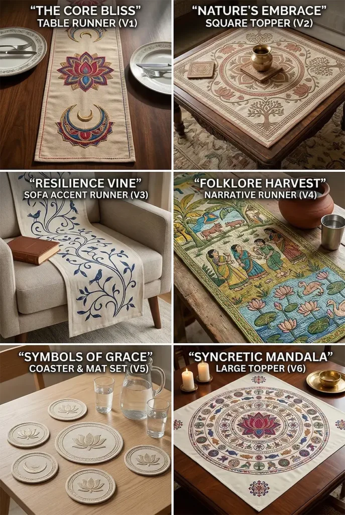 Layered Sujni Kantha Table Toppers Woven with Meaningful Religious Symbols