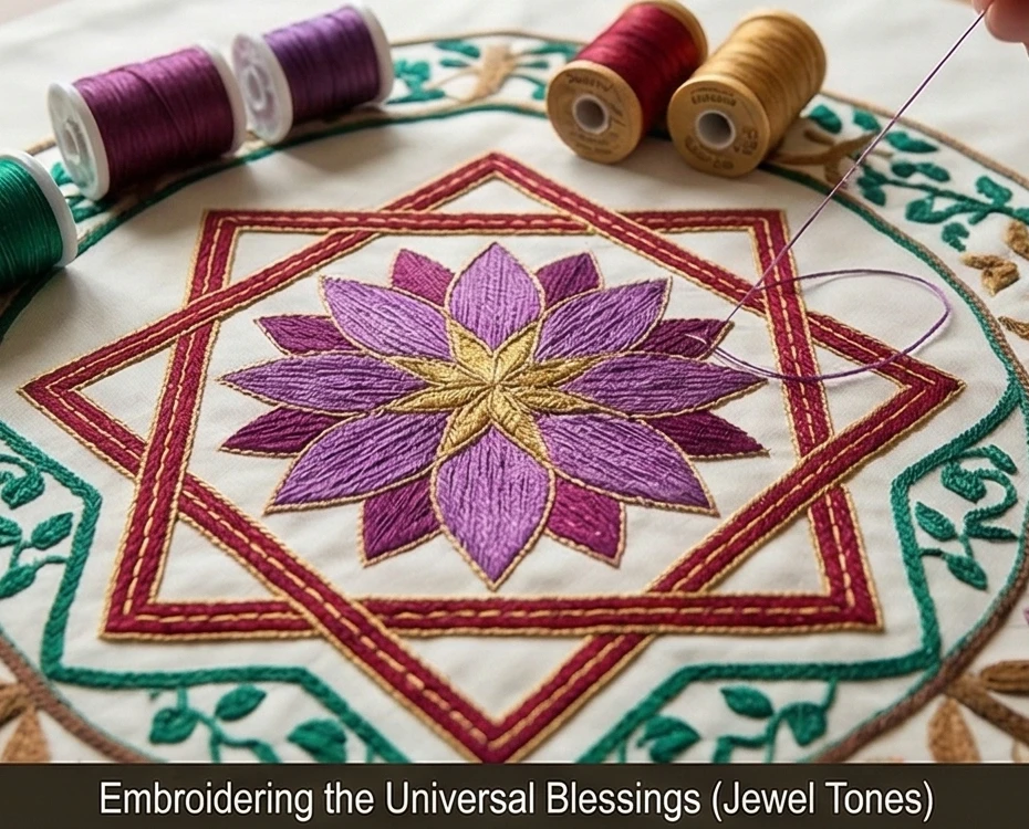 Layered Sujni Kantha Table Toppers Woven with Meaningful Religious Symbols