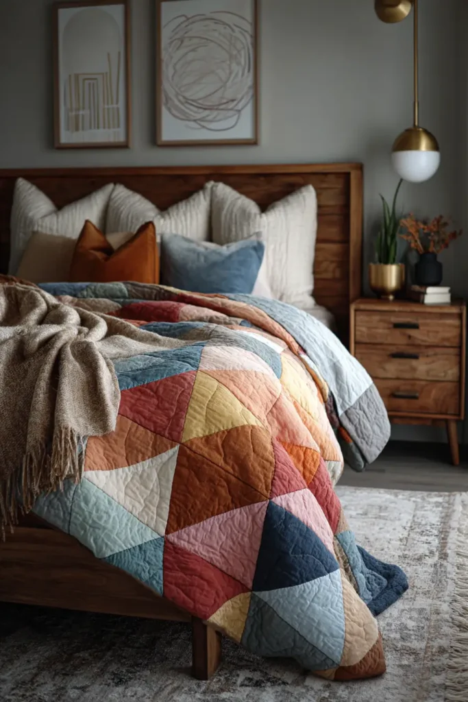 Minimalist Geometric Contemporary Quilt Patterns for a Serene Master Bedroom