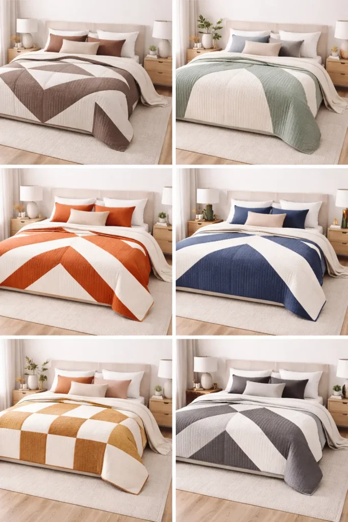 Minimalist Geometric Contemporary Quilt Patterns for a Serene Master Bedroom