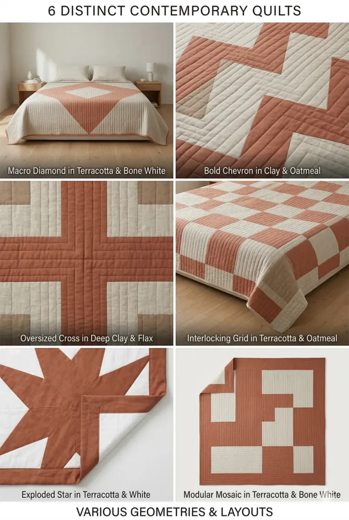 Minimalist Geometric Contemporary Quilt Patterns for a Serene Master Bedroom