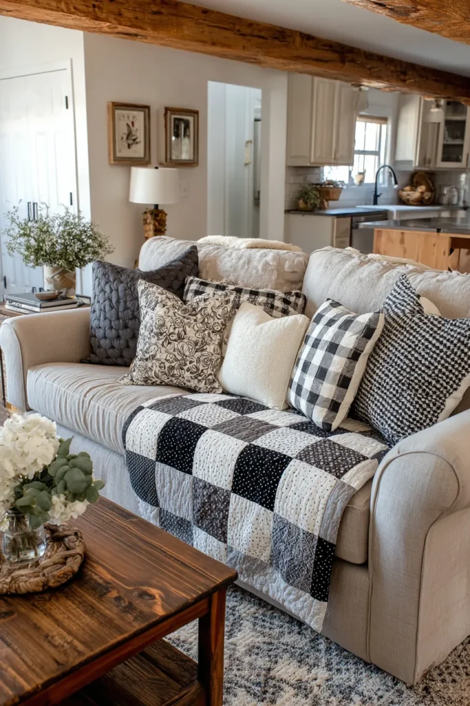 Modern Farmhouse Nine Patch Couch Covers for Everyday Elegance