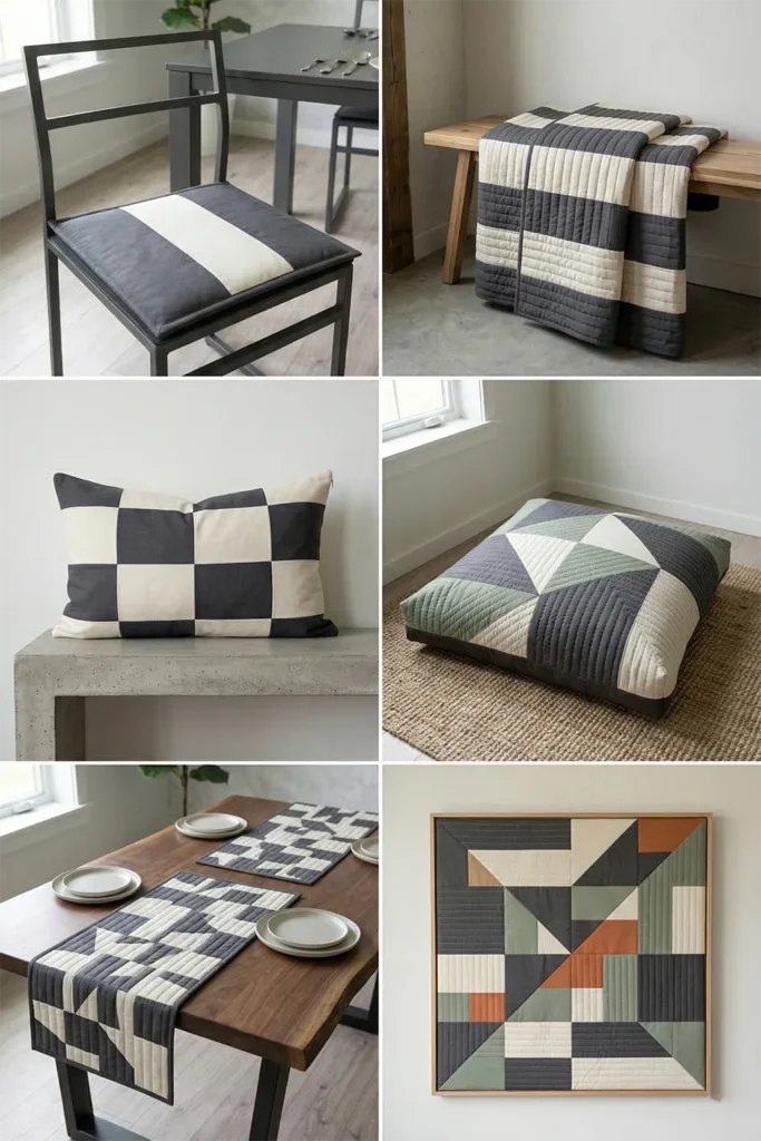 Modern Geometric Contemporary Quilted Chair Pads for Dining Room Elegance