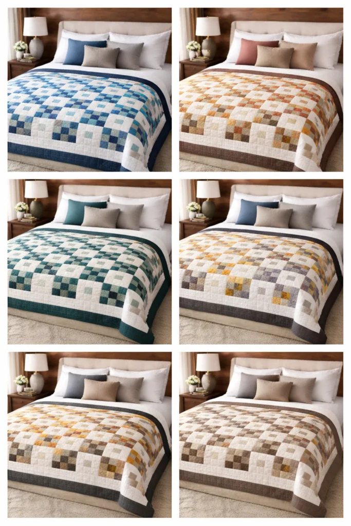 Modern Jelly Roll Strip Pieced Nine Patch Bedspreads for Quick Elegance