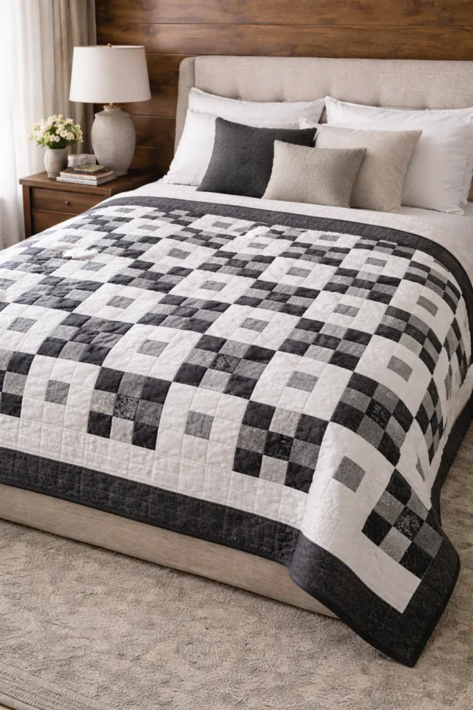 Modern Jelly Roll Strip Pieced Nine Patch Bedspreads for Quick Elegance