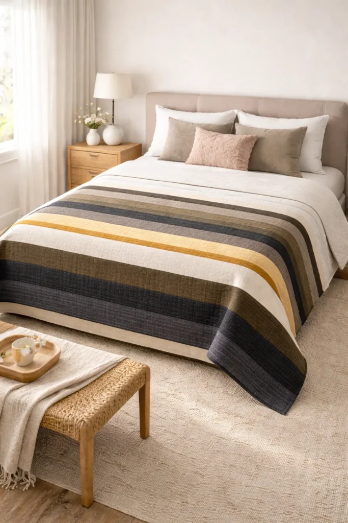 Modern Striped Contemporary Quilt Throws for Cozy Bedroom Layering
