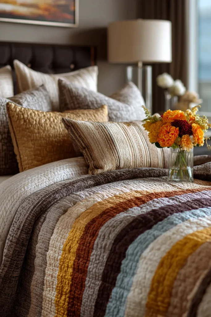 Modern Striped Contemporary Quilt Throws for Cozy Bedroom Layering