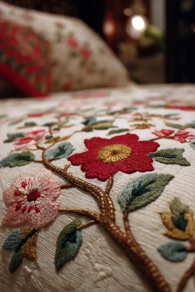 Nakshi Kantha Bed Sheets Featuring Floral Garden Tales