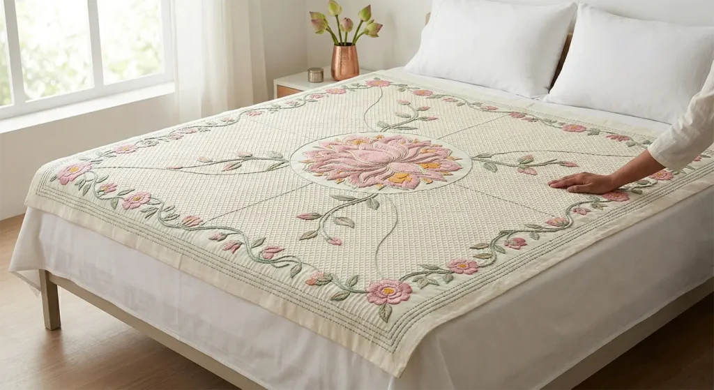 Nakshi Kantha Bed Sheets Featuring Floral Garden Tales