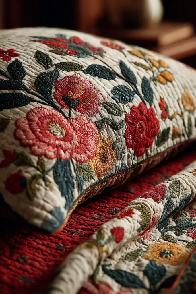 Nakshi Kantha Bed Sheets Featuring Floral Garden Tales