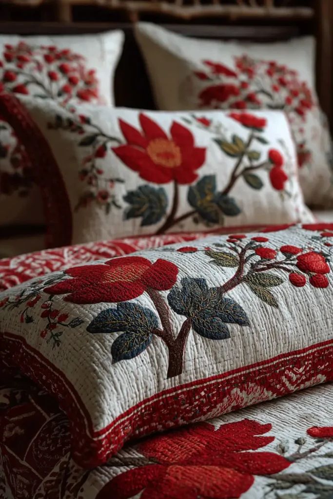 Nakshi Kantha Bed Sheets Featuring Floral Garden Tales