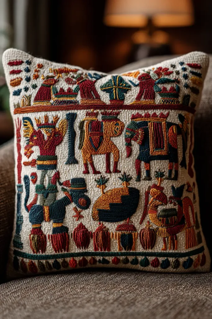 Nakshi Kantha Pillow Covers Showcasing Village Festival Scenes