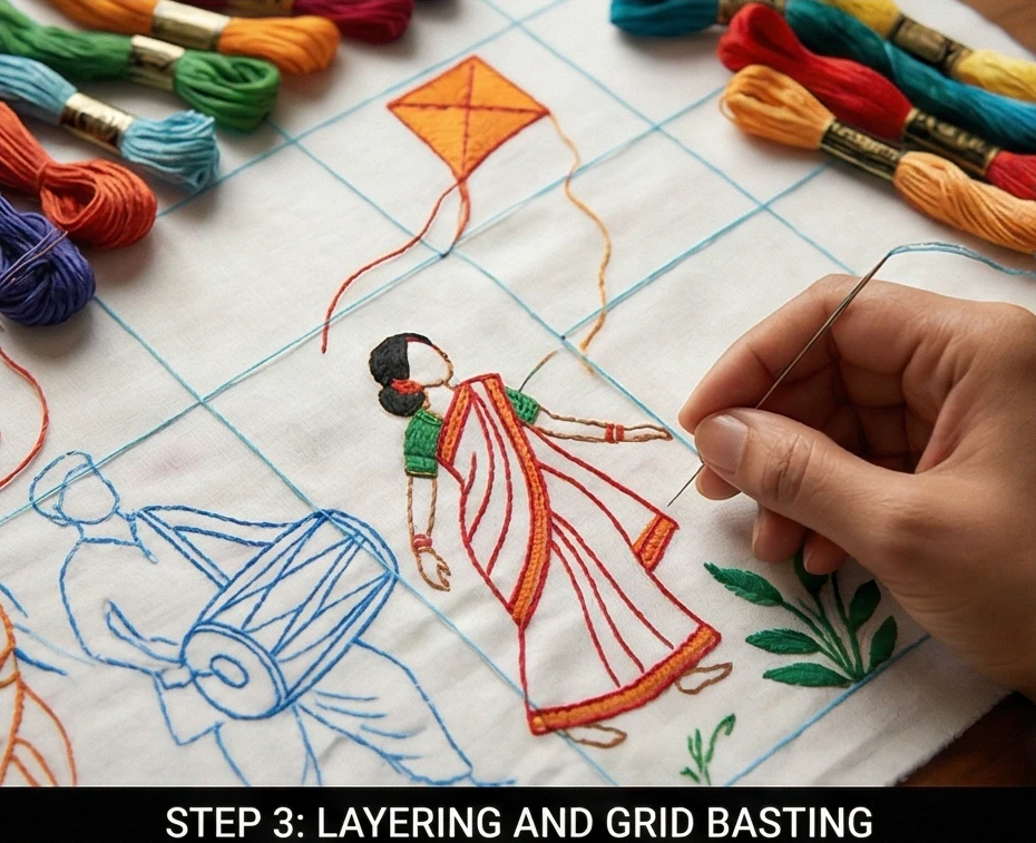 Nakshi Kantha Pillow Covers Showcasing Village Festival Scenes