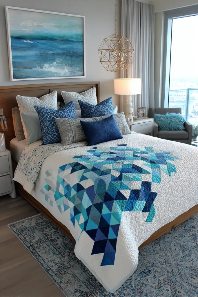 Negative Space Contemporary Quilt Designs for Airy, Elegant Bedrooms