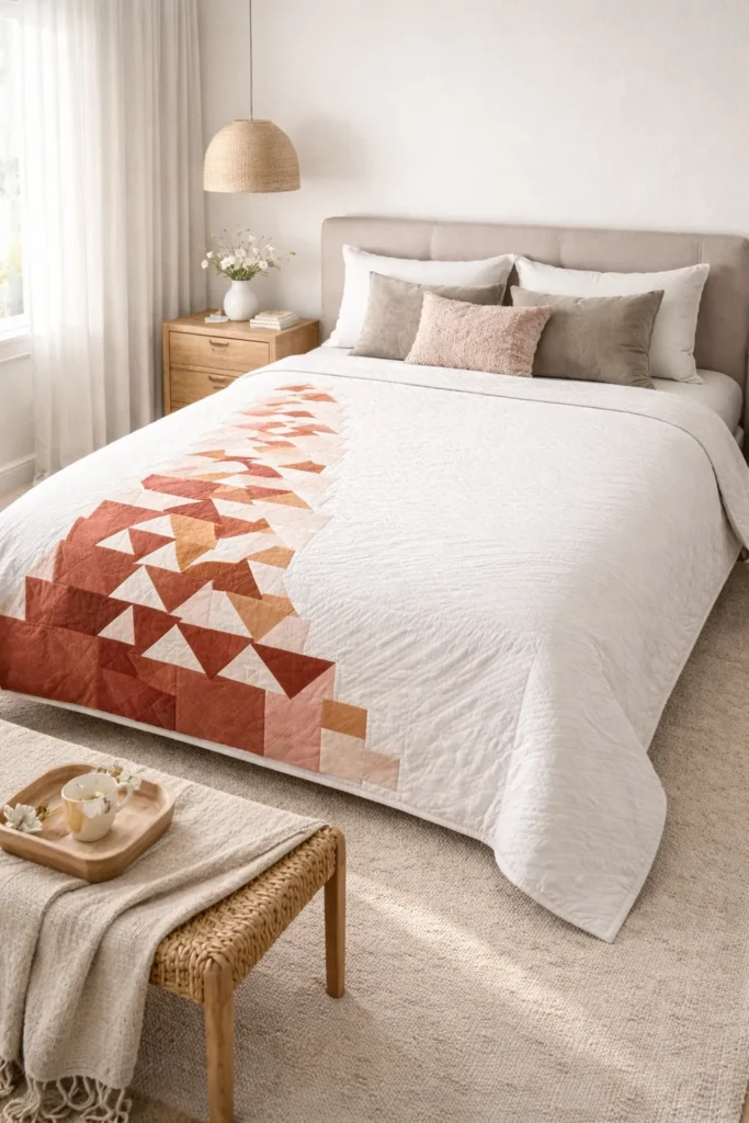 Negative Space Contemporary Quilt Designs for Airy, Elegant Bedrooms