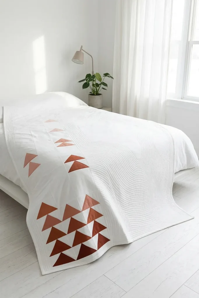 Negative Space Contemporary Quilt Designs for Airy, Elegant Bedrooms