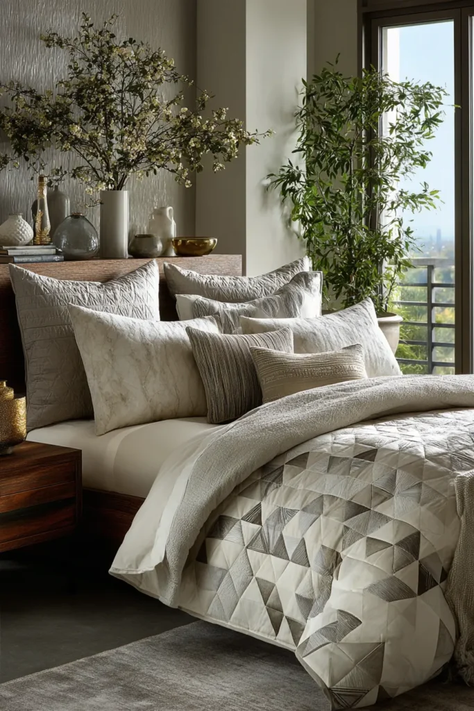 Negative Space Contemporary Quilt Designs for Airy, Elegant Bedrooms