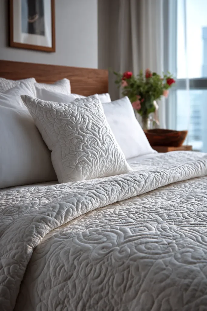 Negative Space Contemporary Quilt Designs for Airy, Elegant Bedrooms