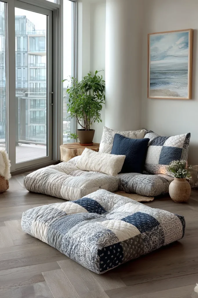 Oversized Contemporary Quilted Floor Pillows for Casual Lounge Seating