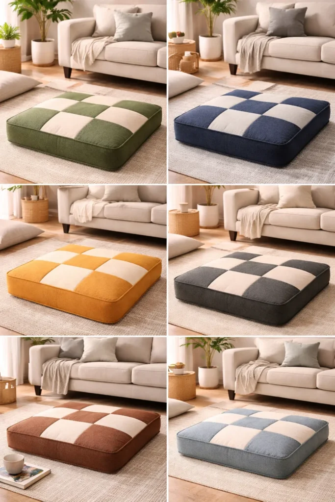 Oversized Contemporary Quilted Floor Pillows for Casual Lounge Seating