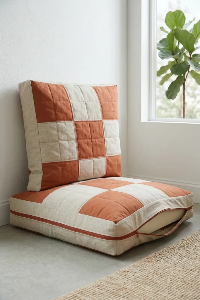 Oversized Contemporary Quilted Floor Pillows for Casual Lounge Seating