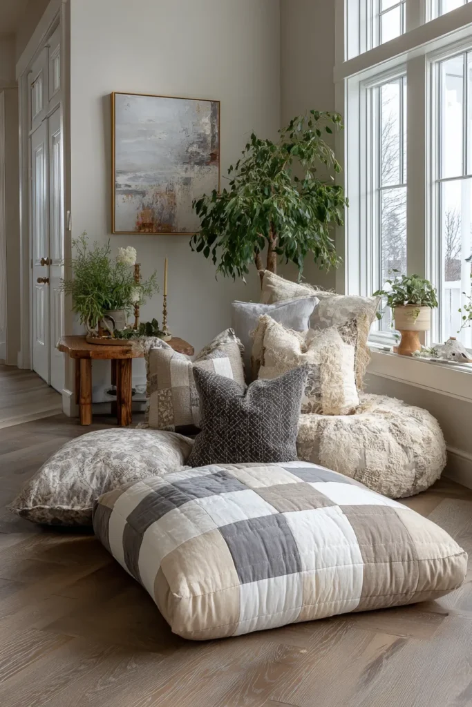Oversized Contemporary Quilted Floor Pillows for Casual Lounge Seating