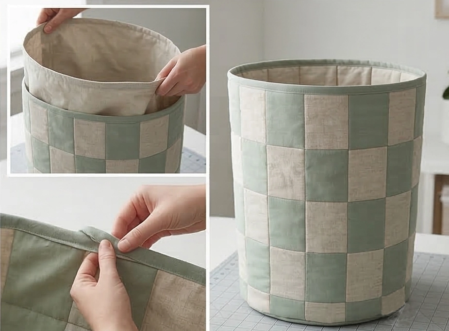 Reversible Nine Patch Quilted Laundry Baskets for Bedroom Organization