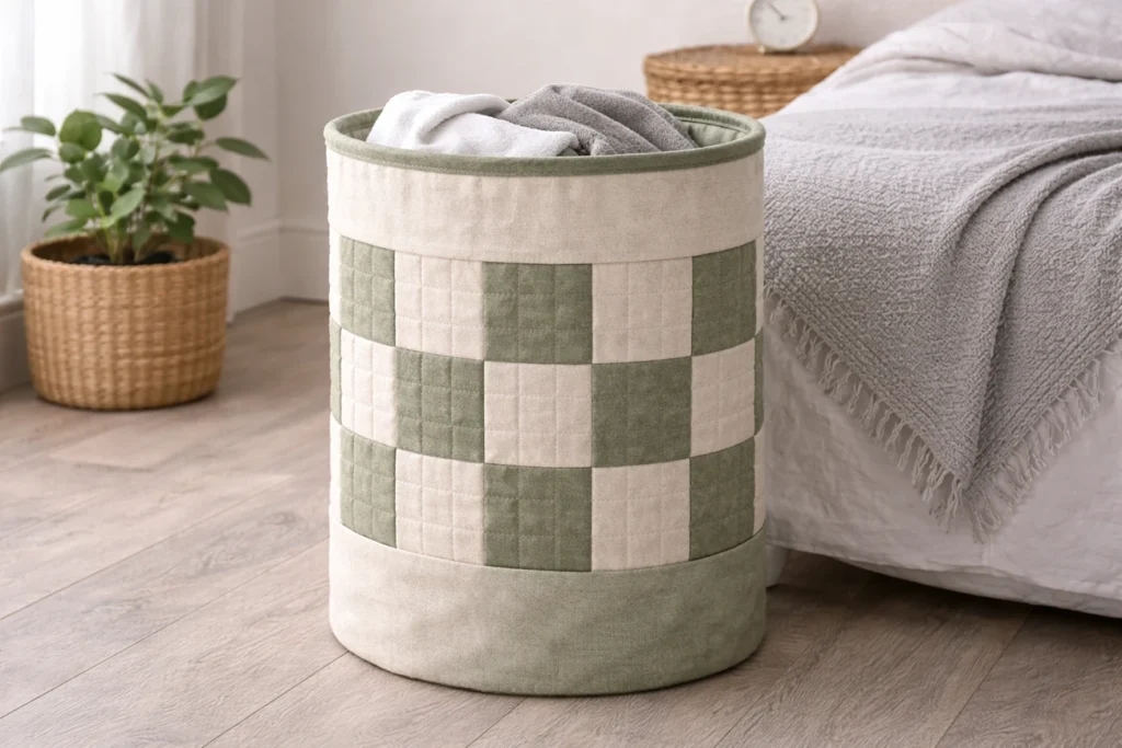 Reversible Nine Patch Quilted Laundry Baskets for Bedroom Organization