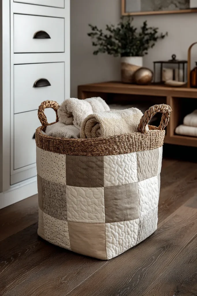 Reversible Nine Patch Quilted Laundry Baskets for Bedroom Organization