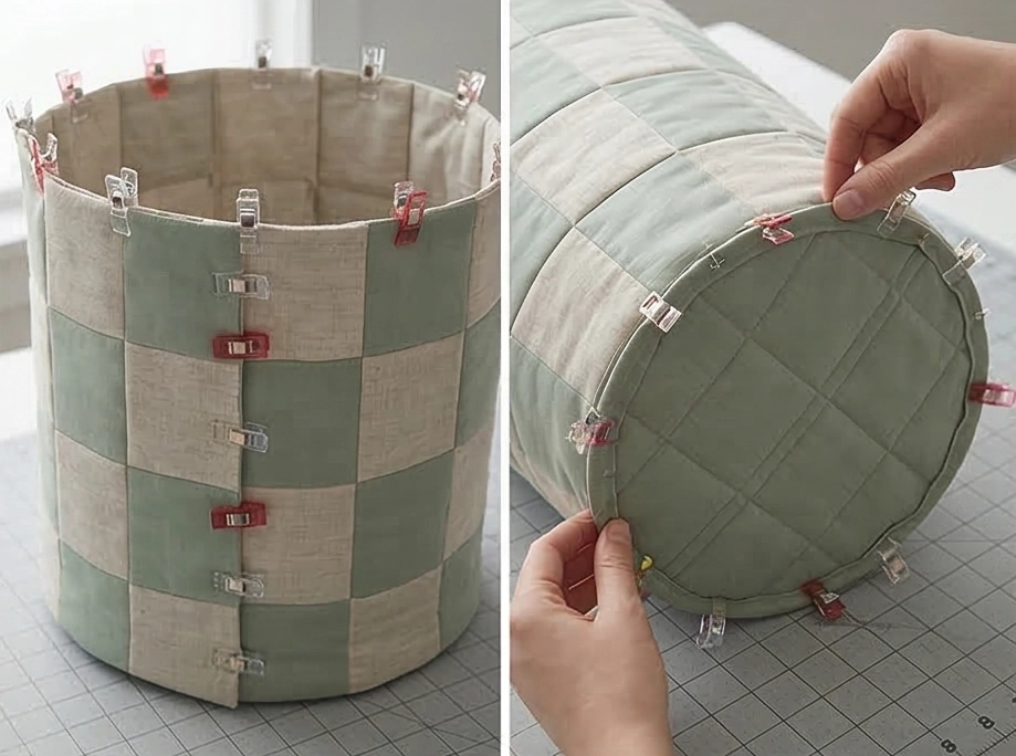 Reversible Nine Patch Quilted Laundry Baskets for Bedroom Organization