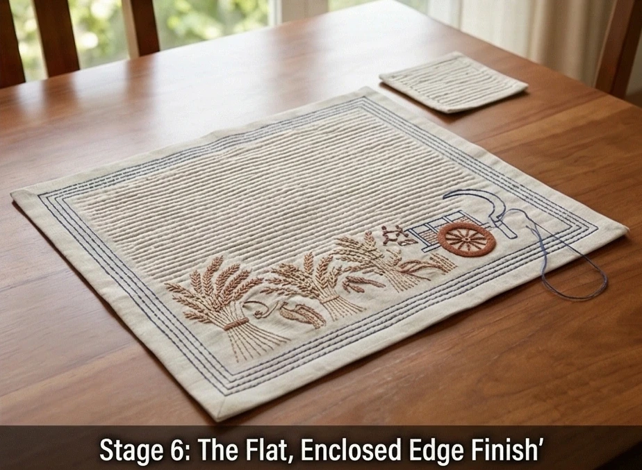 Rustic Lohori Kantha Placemats and Coasters Showcase Agricultural Scenes 