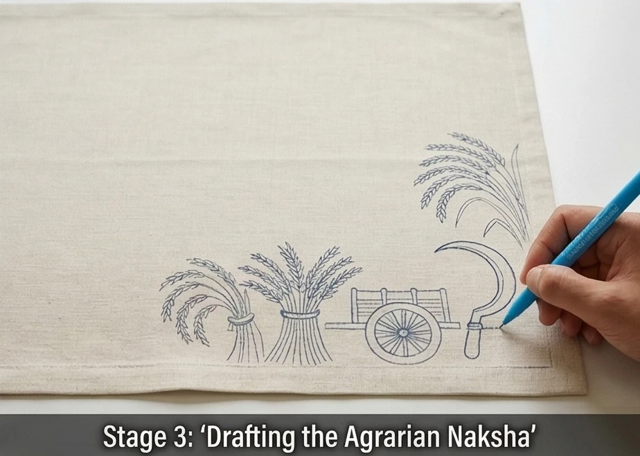 Rustic Lohori Kantha Placemats and Coasters Showcase Agricultural Scenes 