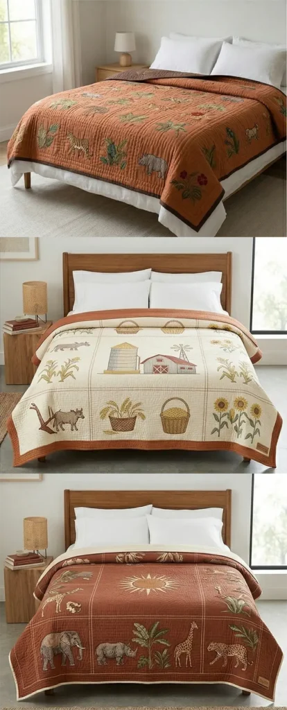 Soft Pastel Cross-Stitch Nakshi Kantha Quilts Celebrating Agricultural Heritage