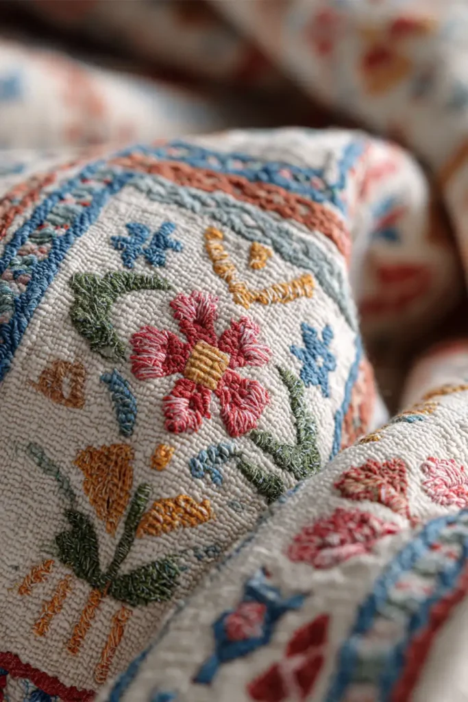 Soft Pastel Cross-Stitch Nakshi Kantha Quilts Celebrating Agricultural Heritage