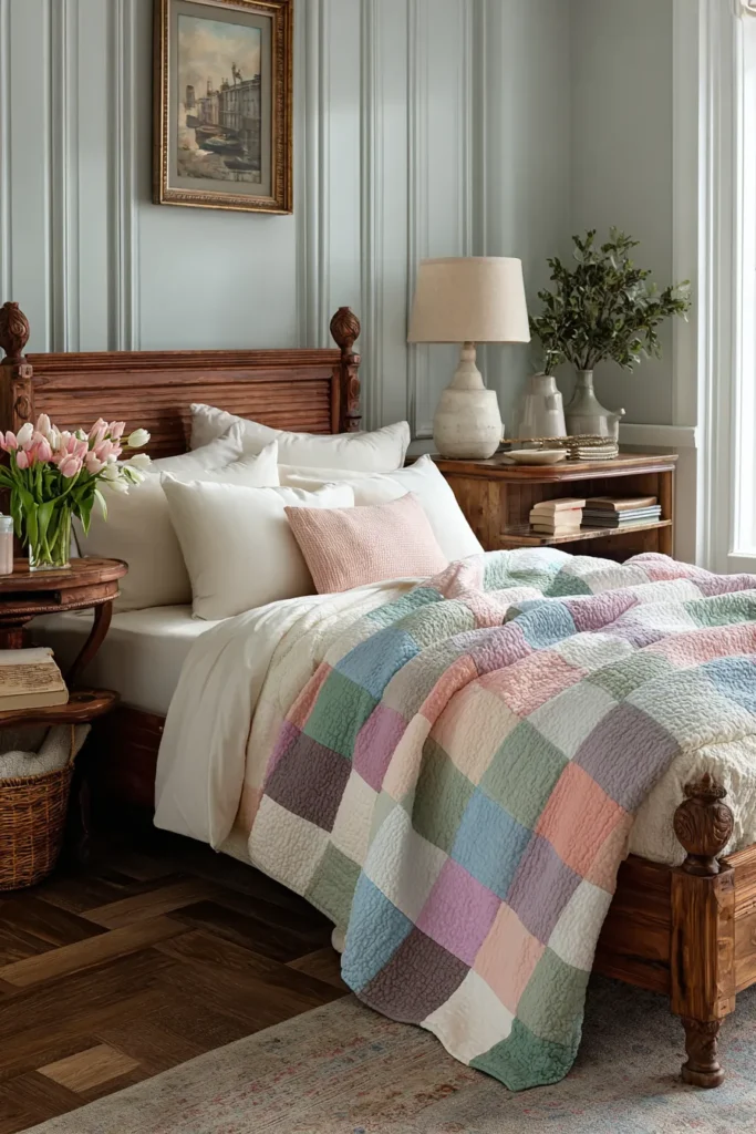 Soft Pastel Nine Patch Throw Blankets for a Cozy Bed Layering