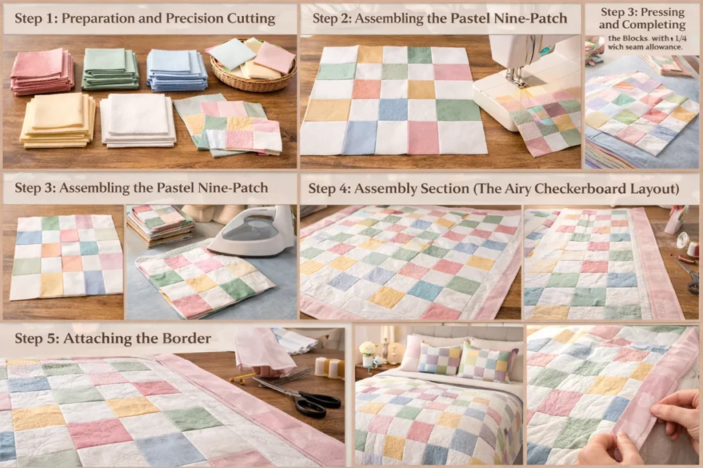 Soft Pastel Nine Patch Throw Blankets for a Cozy Bed Layering